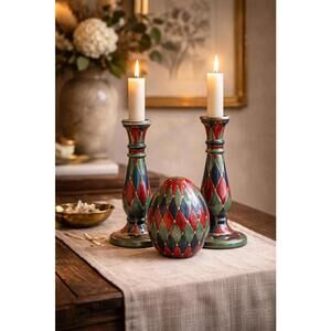 Vintage Ceramic Set 2 Candleholders and egg 1970s